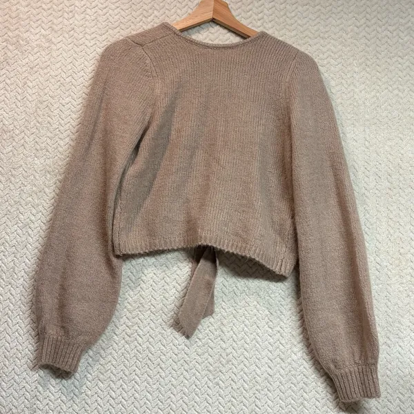 Abercrombie & Fitch Womens XS Tan‎ Reversible Tie Balletcore Cropped Cardigan - Image 7