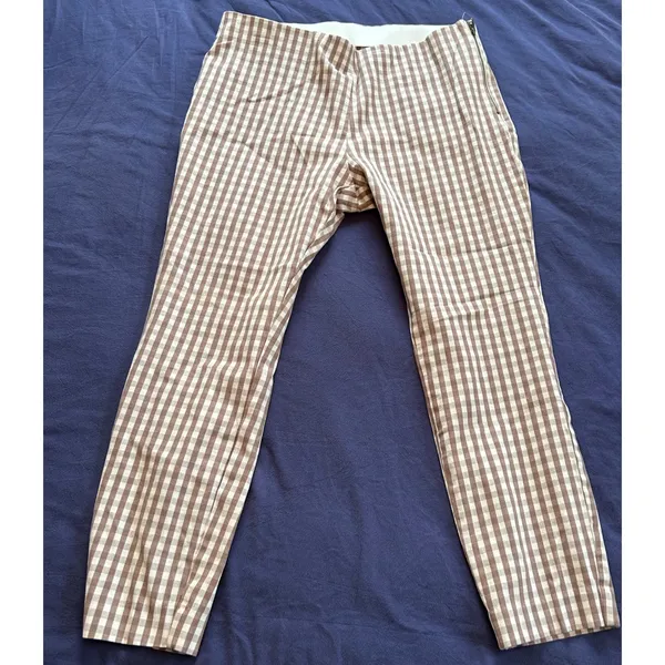 A New Day Womens Brown Gingham Check Side Zip Ankle Pants Size 16 - Image 8