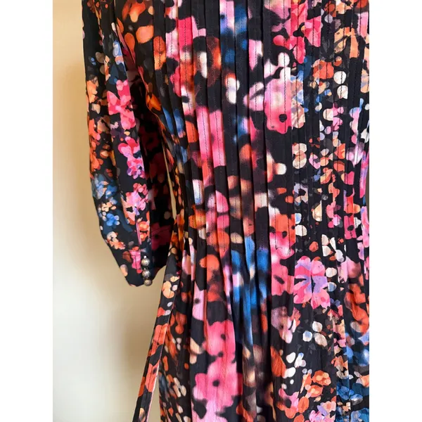 Plenty by Tracy Reese Floral Pleated Mock Neck Midi‎ Dress Black Pink Blue - Image 4