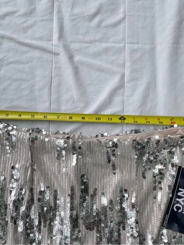 Sequined Beige Party Mini Skirt Tan Size L - Image 4