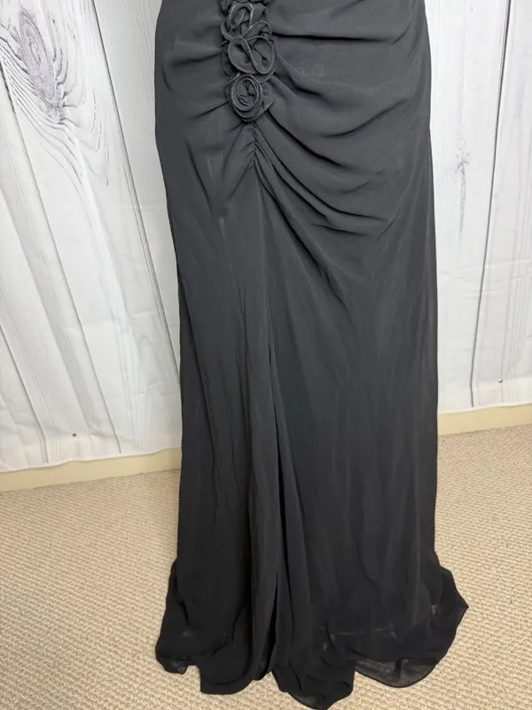 Faviana Couture Size 8 Long Maxi Dress Rosette Pleated Prom Formal Black Vintage - Image 3