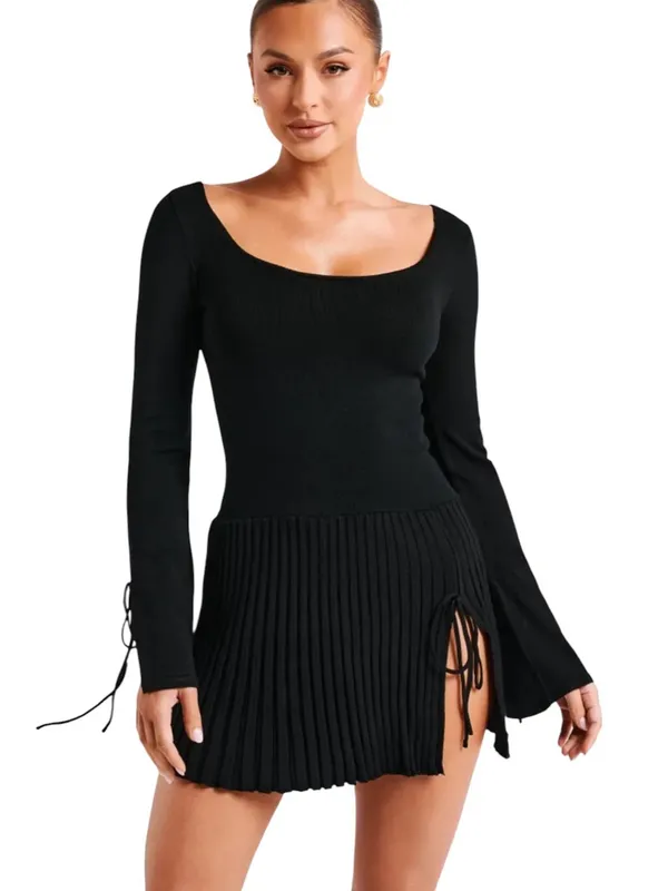 Meshki Britney Long Sleeve Knit Side Slit Mini Dress Black Size S - Image 11