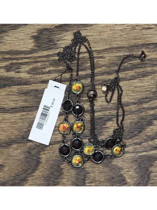 NWT Guess Womens Fashion Stone Pull Adjustable Necklace Black / Green - Image 2