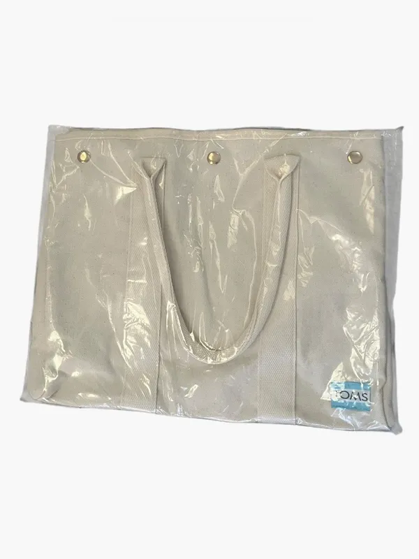 New. TOMS Natural Canvas Tote with Light Blue Logo Accent - Image 2