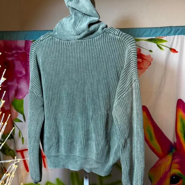 P68. Blu Pepper green knit hoodie with button detail - Image 3