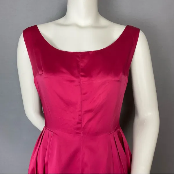 Vintage 1950s Dress A-Line Pink‎ Sleeveless Retro Satin FLAWS Handmade Zip-Up - Image 4