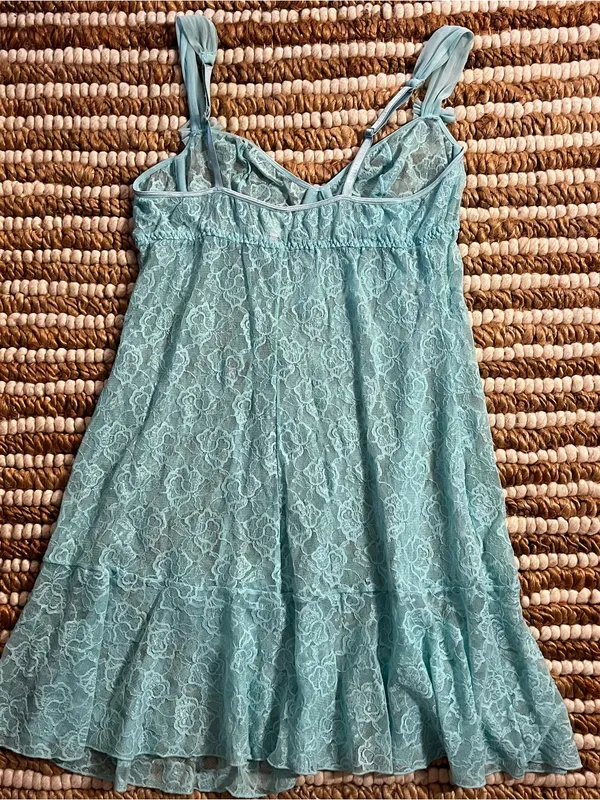 Vintage teal turquoise Light Blue Lace Slip Dress - Women Intimates & Sleepwear - Image 4