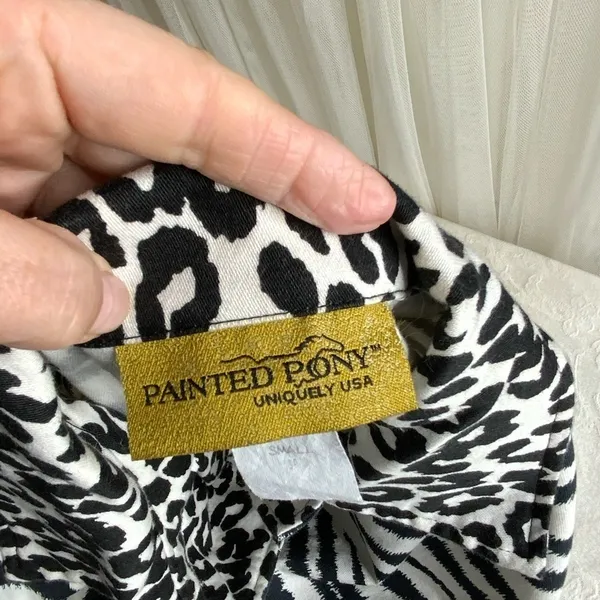 Painted Pony Black White Zebra Print Leopard Cuffs Button Up Stylish Jacket S - Image 10