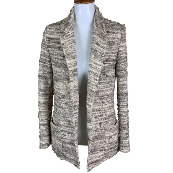 Drew Textured Open Front Longline Knit Cardigan Neutral Cozy Chic Small - Image 2