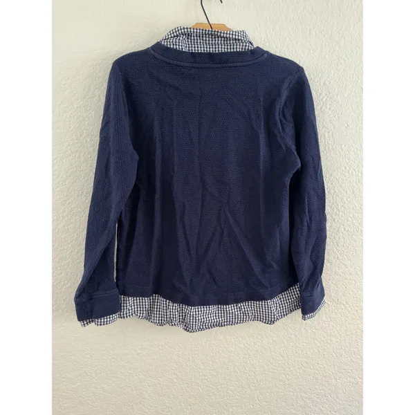Marc New York Top Size L Navy Waffle Knit Gingham Layered Amore Embroidery - Image 2