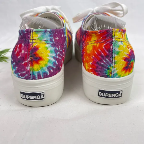 Superga Canvas Platform Sneakers Rainbow Tie Dye Womens Size 8.5 - 9 Like New - Image 4