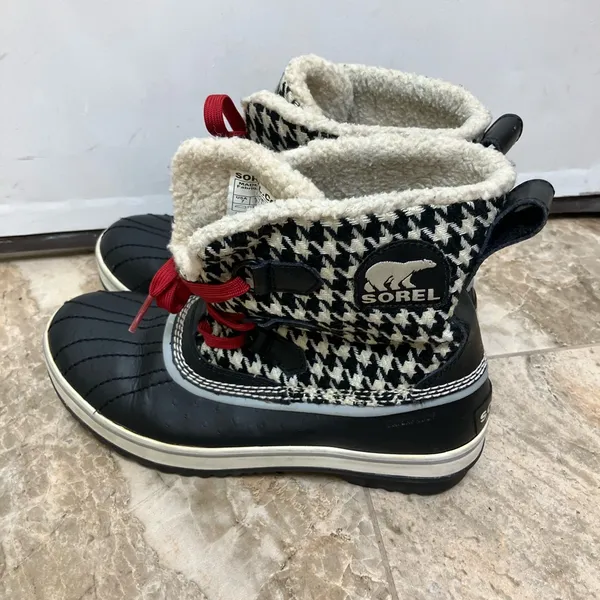 Sorel Tivoli Houndstooth Women’s Black White Waterproof Snow Boots Lined Size 7 - Image 3