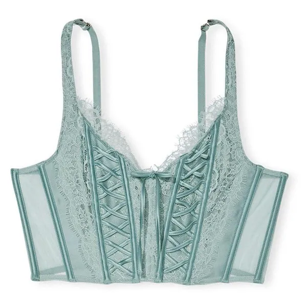 Victorias Secret • Dream Angels Mint Green Lace Sheer Corset Unlined - Image 11