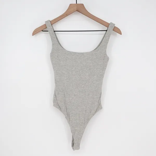Naked Wardrobe Heather Gray Scoop Neck Ribbed Tank Bodysuit XS - Image 2