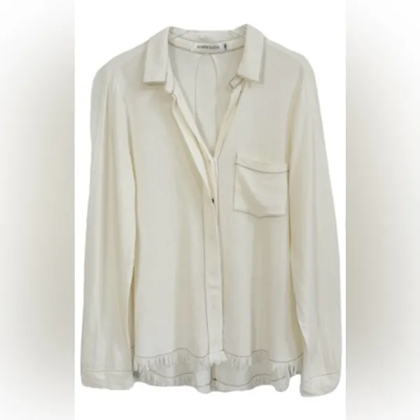 The Porter Collective Off White Cowgirl Frayed Hem Button Up Tunic Shirt 350 - Image 3