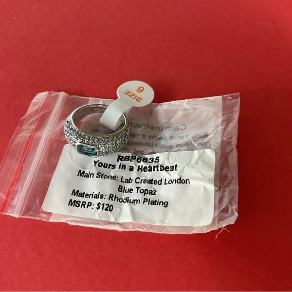 Bomb Party RBP6635 “Yours in a Heartbeat” LC Topaz on Rhodium Size 6 Ring NWT - Image 5