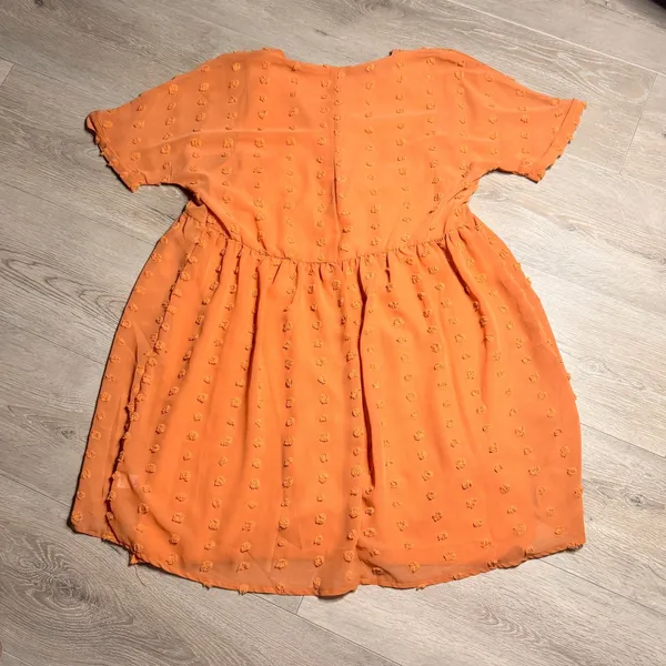 ZENANA Orange Textured Swiss Dot V Neck Babydoll Dress Size‎ Small S - Image 2