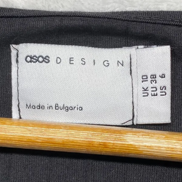 ASOS DESIGN‎ Pleated Tie Neck Babydoll Dress Black Mini Short Sleeve US 6 - Image 4