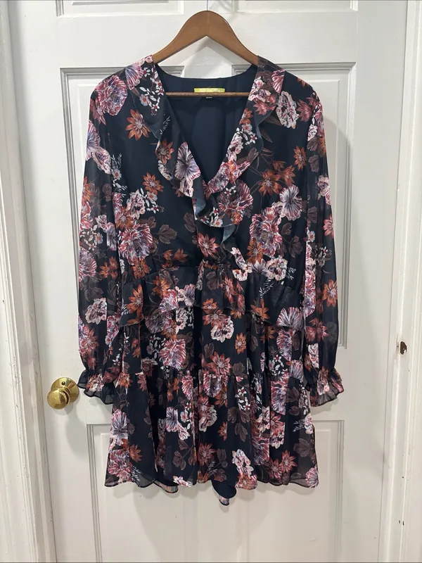 Gianni Bini Women’s Heidi Ruffle Mini Dress Size XL Navy/Rose Floral NWT - Image 6