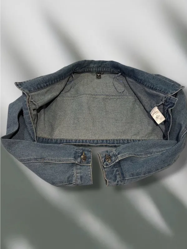 Windsor Cropped Denim Jacket Open Front Shrug Bolero Medium Wash Size M - Image 5