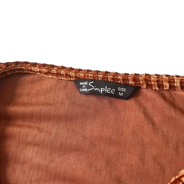 Women's‎ Formal Rust Colored V-neck Ribbed High Low Velvet Wrap Dress Sz Medium - Image 5