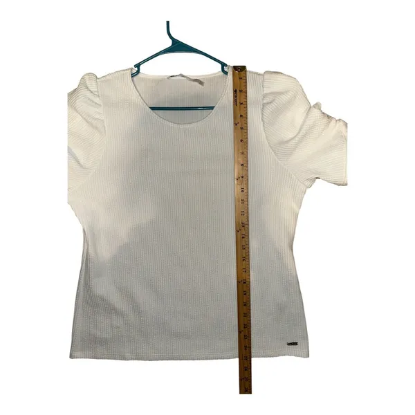 Calvin Klein White Textured Balloon Sleeve‎ Blouse, Womens Large (Approx) - Image 9
