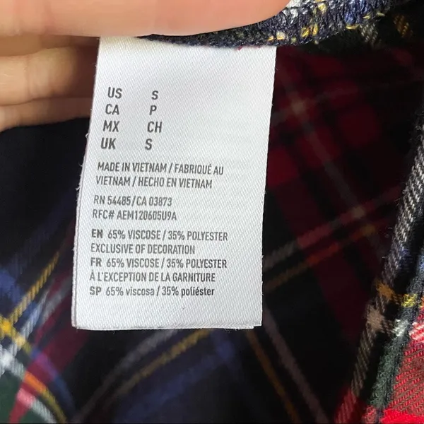 American Eagle‎ red blue Plaid button down sz Small - Image 5