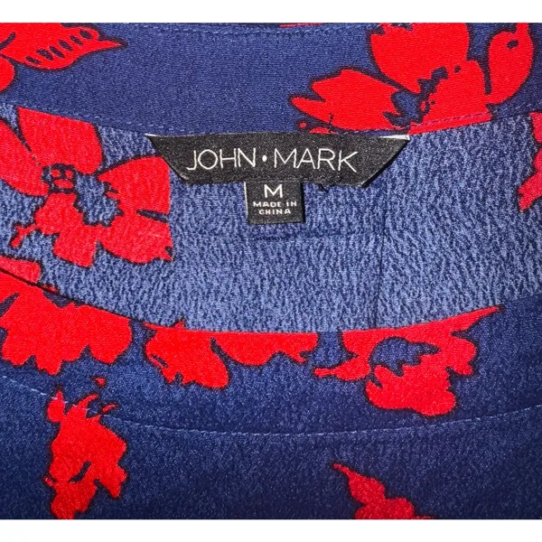 John Mark Floral Bell Sleeve‎ Top Women's Medium Navy Blue Red July Lattice Lace - Image 6