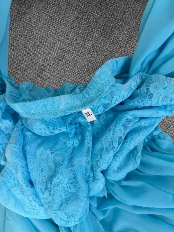 Light Blue Lace Chiffon Off‑Shoulder Gown Size XL - Image 4