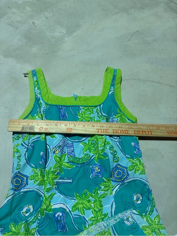 Lilly Pulitzer vintage Tropical Pool-Print Sundress in Teal and Lime 2 - Image 4