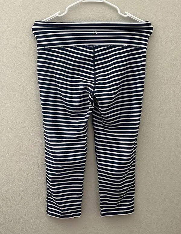 Athleta Navy White Stripe Crop Leggings | Size Medium - Image 6