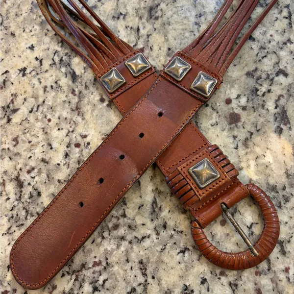 Vintage Genuine Leather Multi- Strand with Studs Brown Belt Made in Turkey - Image 3
