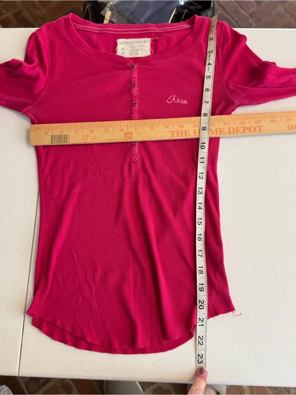 Y2K Preppy Aeropostale Long Sleeve Henley‎ Shirt Pink Slub Knit Size Medium - Image 7