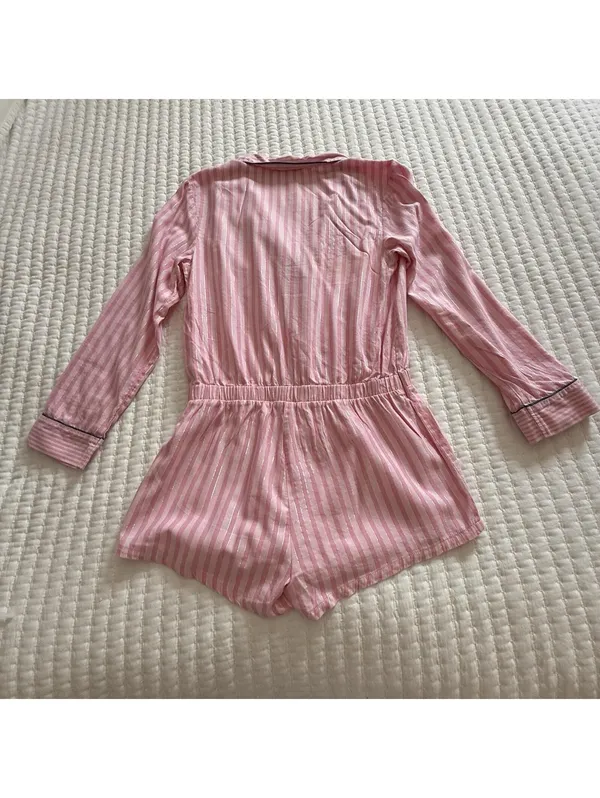 Victoria’s Secret Pink Striped PJ Pajama Sleep Romper Sz S Small - Image 9