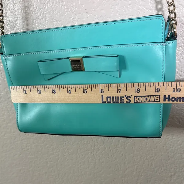 Kate Spade Montford Park Teal Small Crossbody Bag Bow Leather Chain Strap Chic - Image 12