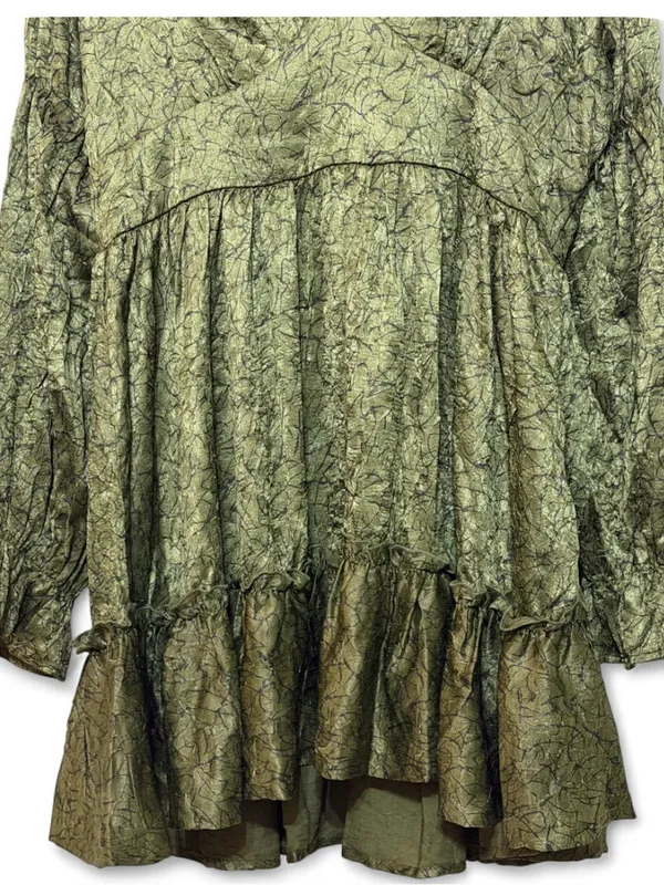 NWT Disturbia Women’s Arda Virago Crinkle Green Olive V-Neck Mini Dress Size 10 - Image 9