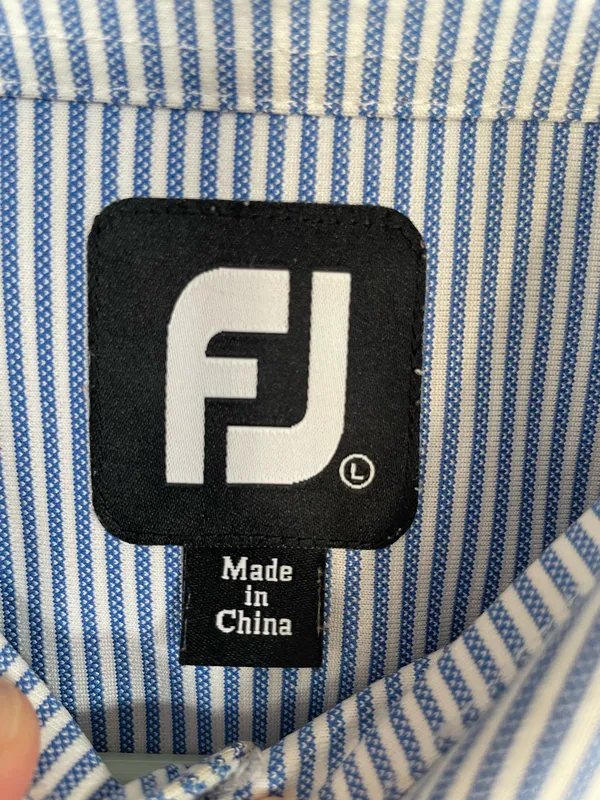 Footjoy Mens Short Sleeve Stripes Polo Golf Shirt Size Large Blue/White - Image 3