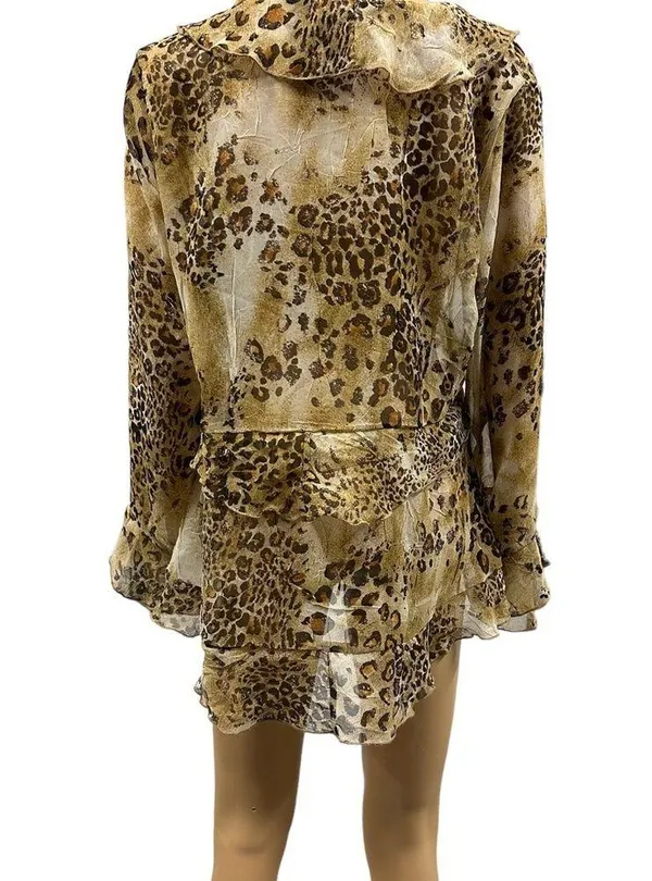 Simonton Says by George Simonton Animal Print Ruffled Kimono QVC Blouse Medium - Image 2