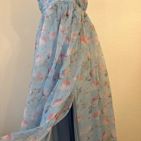 Lulus Garden Romance Organza Maxi Dress M Light Blue Floral Print Formal Wedding - Image 11