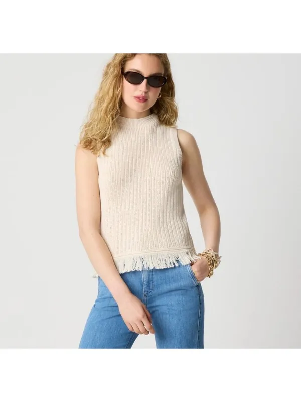 NWT J. Crew Tan Cream Fringe Sleeveless Sweater - Size: Small - Image 8