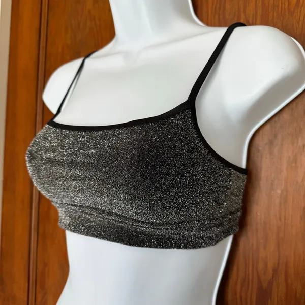 NWT Aerie Sparkle Straight Scoop‎ Bikini Top Cheekiest Bottoms Small Black - Image 4