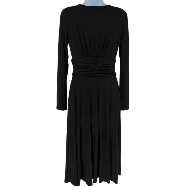 Max and Cleo Fit Flare Dress Sz M Mob Wife Glam Cocktail Plunge Neck Sexy Black - Image 6