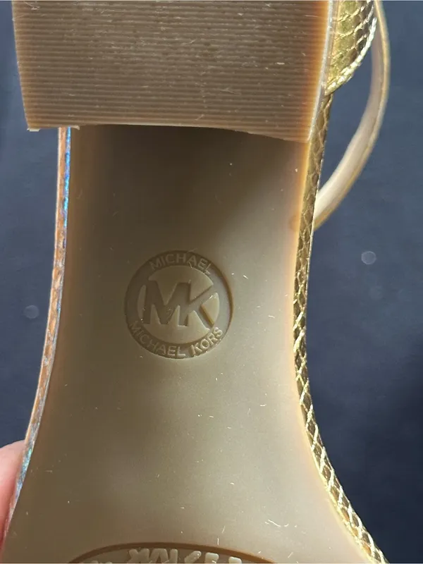 Michael Kors Lena Flex Mid Embossed Metallic Leather Sandals – Like New! - Image 9