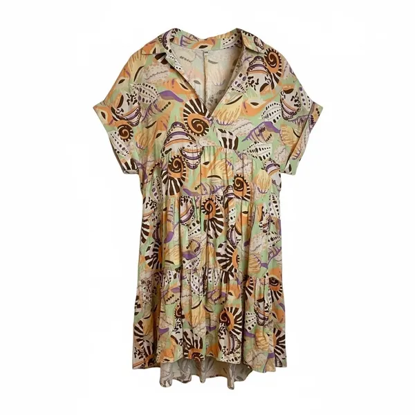 Uncle Frank Unique Print Collared Short Sleeve Tiered Mini Dress. ‎ S /M - Image 4