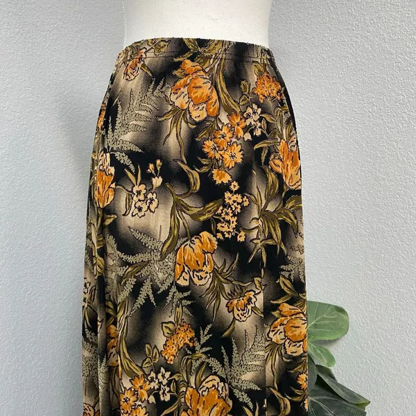Coldwater Creek Black Midi Orange Brown Floral Skirt Dark Grunge Cottagecore - Image 2