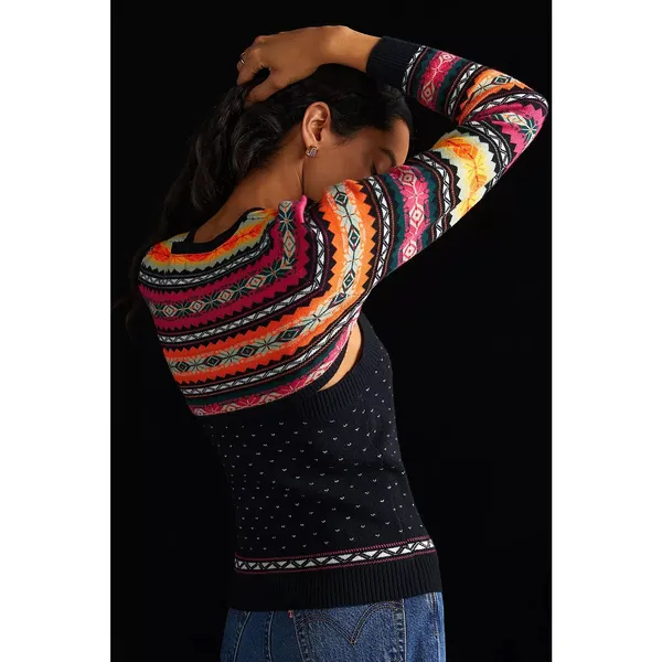 Anthropologie Maeve Abstract Sweater Shrug Size XS Multi Color Fair Isle Nordic - Image 12