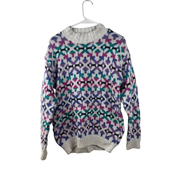 Vintage 62 East Women's Small Colorful Geometric Pattern‎ Mock Neck Sweater - Image 2