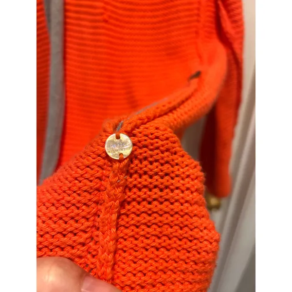 Pure Handknit for Fresh Produce Orange Cotton Knit Hooded Cardigan‎ Sweater L/XL - Image 4