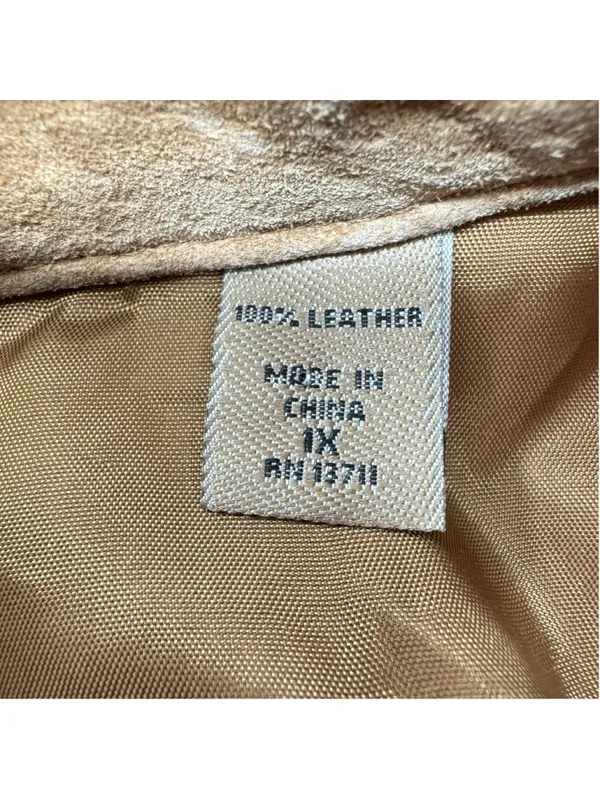 Vtg Tan Genuine Suede Jacket Peplum Button Front Y2K Fall Leather 90s Size 1X - Image 9
