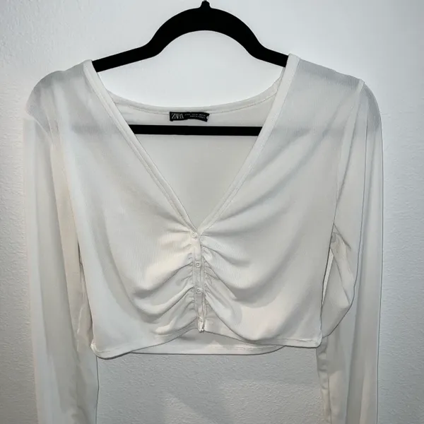 ZARA White Ruched Crop Top - Image 9
